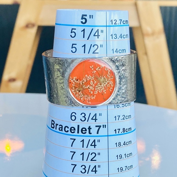 Shari Dixon Pressed Flower Orange Cuff Bracelet - Picture 7 of 9